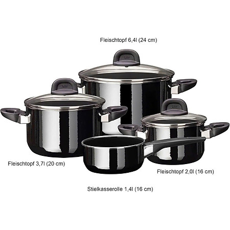 Bộ nồi Silit Modesto Line Induction 4-Piece, màu đen 3 NỒI 1 QUÁNH – MADE IN GERMANY Hàng chính hãng