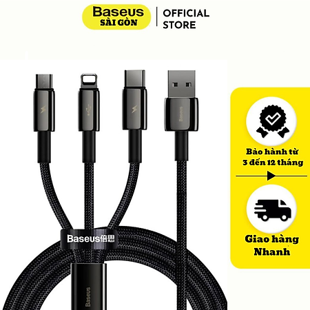 Cáp sạc 3 in 1 Baseus Tungsten Gold Series USB to C+L+M 3.5A - Hàng chính hãng