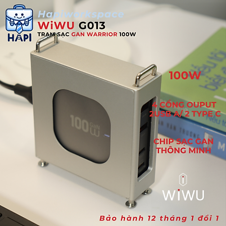 Trạm sạc hàng chính hãng WiWU Warrior 100W Wi-G013: Thiết kế Mag Pro, nhiều cổng sạc 2C2A, sạc nhanh đa thiết bị
