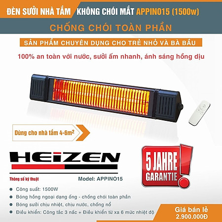 Đèn sưởi nhà tắm Heizen APPINO15, không chói mắt - Bảo hành 5 năm toàn bộ đèn hàng chính hãng
