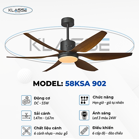 Quạt trần đèn Klasse 58KSA 902 hàng chính hãng