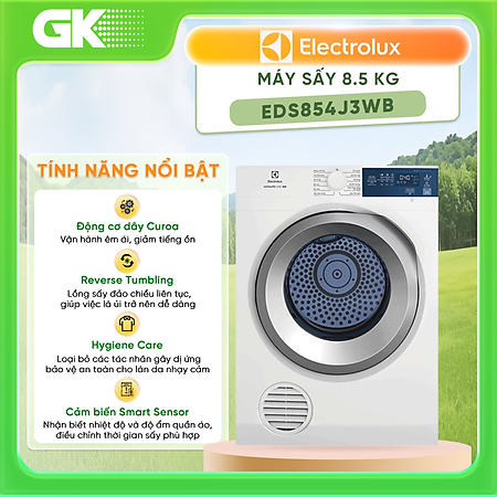Máy sấy thông hơi Electrolux 8.5kg EDS854J3WB - Làm mới áo quần và giảm nhăn, Lồng giặt chuyển động luân phiên, giảm nhăn [Hàng chính hãng]