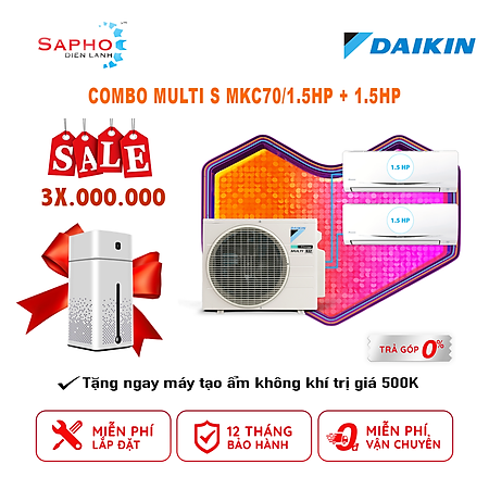 Hệ Thống Máy Lạnh Multi S Daikin Inverter Combo MKC70SVMV/CTKC35RVMV+CTKC35RVMV Gas R32 Treo Tường 1 Chiều Lạnh Hàng Chính Hãng- Chỉ giao tại HCM