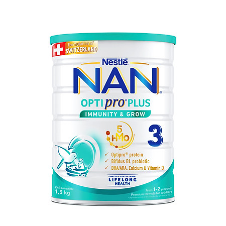 Sữa bột Nestlé NAN OPTIPRO PLUS 3 1500g/lon với 5HMO (1-2 tuổi)