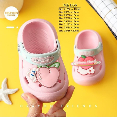 Dép sục cho bé gái Crayon nhựa êm nhẹ chống trơn đi trong nhà đi biển 1 - 8 tuổi màu hồng hình trái đào thời trang trẻ em phong cách Hàn Quốc NHÍM SHOP D56