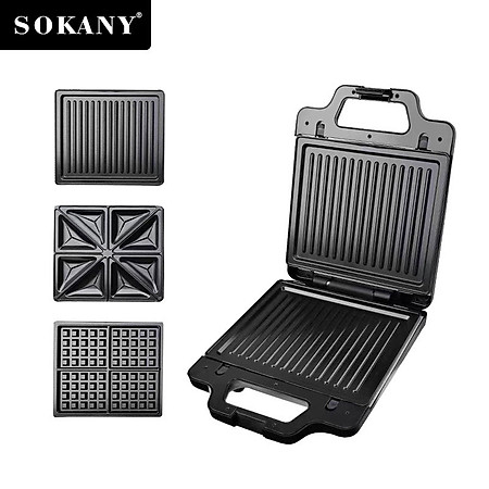 Máy kẹp nướng bánh mì 3 IN 1 SOKANY công suất cực lớn 1400W rán trứng, nướng bánh sandwich, đa năng tiện lợi - SK-BBQ852 - HÀNG CHÍNH HÃNG - DELIYA