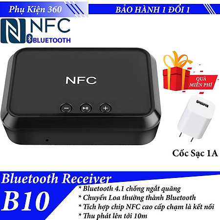 ROGTZ - Bộ Nhận Bluetooth NFC BL-B10 - Bluetooth 4.1, Phạm vi hoạt động 10m, Nguồn DC 5V/2A, Cổng kết nối Bluetooth USB RCA 3.5mm, Hỗ trợ NFC, Phát nhạc từ USB, Âm thanh chất lượng cao, Kết nối dễ dàng - Hàng Chính Hãng