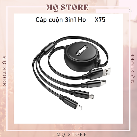 Cáp sạc đa năng dây rút Ho. X75 3 in 1 dây dẹp chống đứt, độ dài 1 mét ( hàng chính hãng)