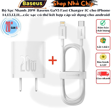 Bộ Sạc Nhanh 20W Baseus GaN5 Fast Charger 1C cho iPhone/Samsung (PD/ QC Multi Quick Charge Support, Smart Protect) - Hàng chính hãng