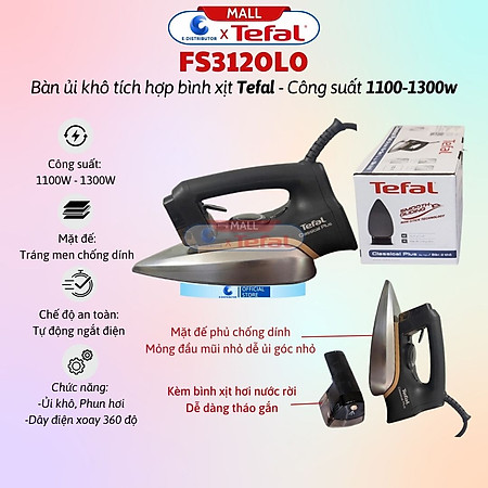 Bàn Ủi Khô Tích Hợp Bình Xịt Nước Tefal FS3120L0 - Công Suất 1300W -  Hàng Chính Hãng