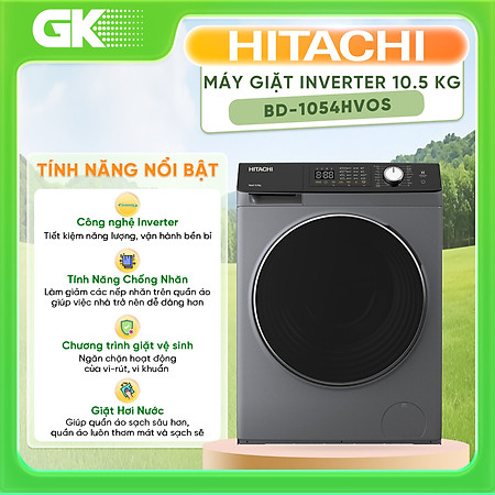 Máy giặt lồng ngang Hitachi Inverter 10.5Kg BD-1054HVOS - Hàng chính hãng