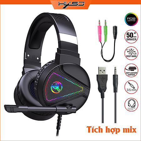 Tai nghe chụp tai Gaming tích hợp Mix HXSJ F16 RGB Jac 3.5mm âm thanh 3D Bass cực đã chuyên dùng nghe nhạc, chơi game - Hàng chính hãng