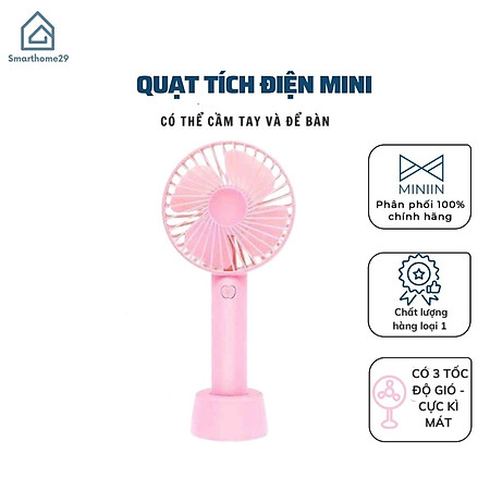 Quạt Tích Điện Cầm Tay Pin Sạc 4 Cánh 3 Tốc Độ Gió Có Đế Để Bàn, Quạt Để Bàn Pin Sạc USB Tiện Lợi - HÀNG CHÍNH HÃNG MINIIN