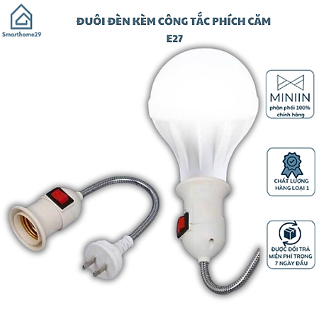 Đuôi Đèn Đa Năng Xoay 360 Độ – Đui Đèn E27 Lò Xo Phích Cắm Kèm Công Tắc-Tiện Lợi và Linh Hoạt Trong Mọi Không Gian - HÀNG CHÍNH HÃNG MINIIN