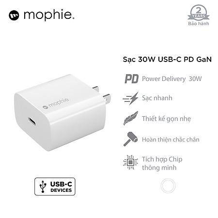 Sạc nhanh Mophie Power Delivery 30W USB-C GaN - Hàng chính hãng