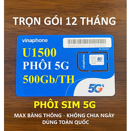 Sim Vinaphone U1500-Phôi 5G-500GB/tháng Trọn gói 12 tháng (500Gb/tháng tốc độ cao, Max băng thông, không chia theo ngày, dùng toàn quốc)-Hàng Chính Hãng