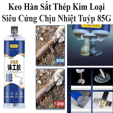 Keo Hàn Nối Sắt Thép Kim Loại Tertell Tuýp 85G Siêu Cứng Chịu Nhiệt Chống Bong