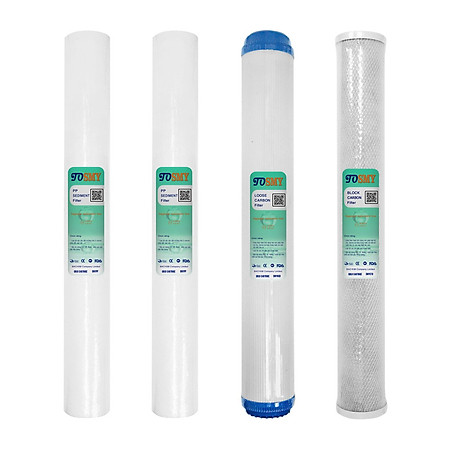Bộ 4 lõi lọc nước (02 lõi số 1 + 01 lõi số 2 + 01 lõi số 3) SMY 20 inch dùng cho bộ lọc thô, bộ lọc R.O 50L/h (Hàng chính hang)