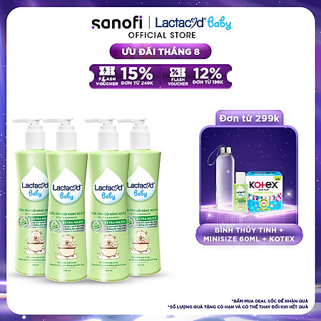 Bộ 4 chai Sữa Tắm Gội Trẻ Em Lactacyd Baby Extra Milky Làm Sạch Dịu Nhẹ và Dưỡng Ẩm Vượt Trội 500ml/chai