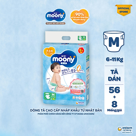 Tã Dán Cao Cấp Moony Nhật Bản M56 +8