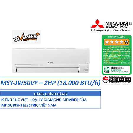 ĐIỀU HÒA KHÔNG KHÍ (MÁY LẠNH) MITSUBISHI ELECTRIC MSY-JW50VF - 2 HP(NGỰA) (18,000 BTU/H) - INVERTER - HÀNG CHÍNH HÃNG