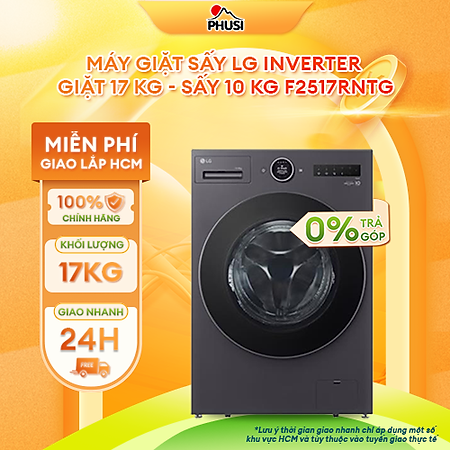 Máy giặt sấy LG Inverter giặt 17kg sấy 10 kg F2517RNTG -  Hàng Chính Hãng - Mới 100%