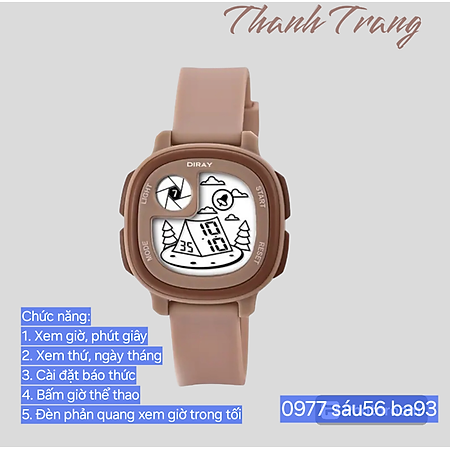 Đồng hồ điện tử trẻ em Diray nhiều màu cho bé trai, bé gái tay nhỏ dây silicone, chống nước 30m, có bảo hành