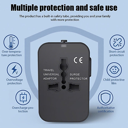 Ổ Cắm Điện Du Lịch Quốc Tế Đa Năng Tích Hợp 2 Cổng USB . Chất Liệu Nhựa PC Chống Cháy Phù Hợp Với Hơn 150 Nước. Hàng Chính Hãng