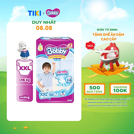 Tã Dán Bobby Siêu Mỏng Gói Cực Đại XXL56 (56 Miếng)