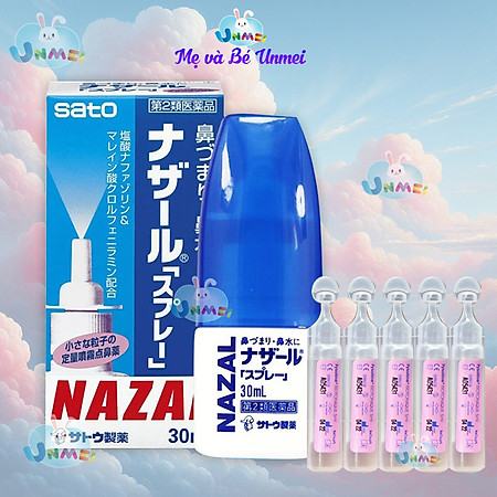 Combo chai Xịt Xoang Mũi 30ml NazaI Nhật Bản và 5 Ống Nước Muối Vệ sinh Mắt Mũi Fysoline Pháp