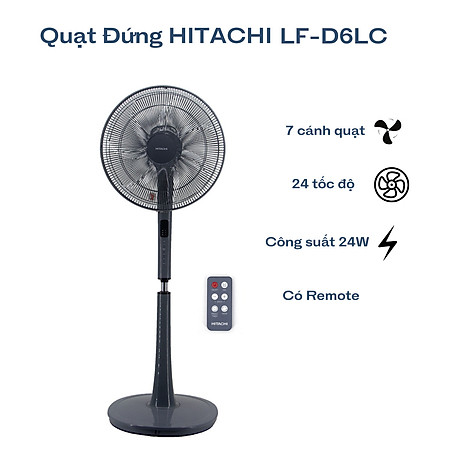 Quạt đứng 7 cánh Hitachi LF-D6RC công suất 24W kèm khiển từ xa - Hàng chính hãng