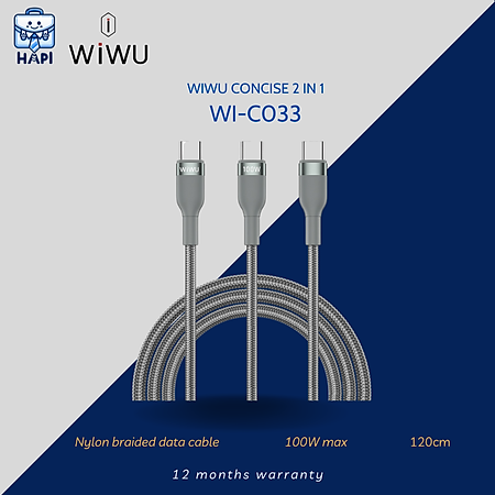 Cáp sạc hàng chính hãng WiWU Concise 3-in-1 100W WI-C033, combo 3 cáp, bọc dù