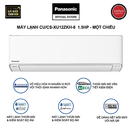 Máy lạnh/Điều hòa Panasonic CU/CS-XU12ZKH-8 - Công suất 1.5HP - Một chiều - Lọc sạch không khí nanoeX - Kết nối wifi - Hàng chính hãng