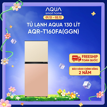 Tủ lạnh AQUA 130 lít ngăn đá trên AQR-T160FA(GGN) - Màu Be hồng - Freeship toàn quốc - Bảo hành 2 năm - Hàng chính hãng