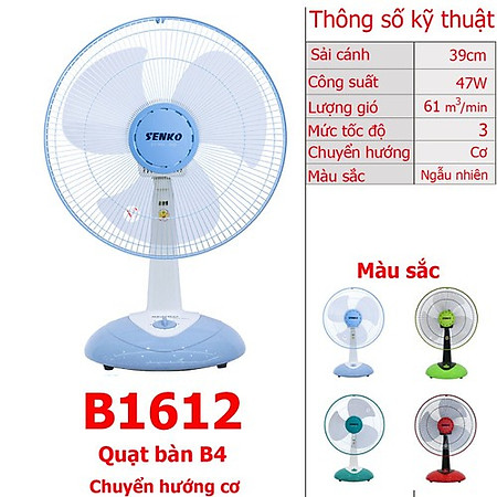 Quạt bàn B4 Senko B1612 - Giao màu ngẫu nhiên - Hàng Chính Hãng