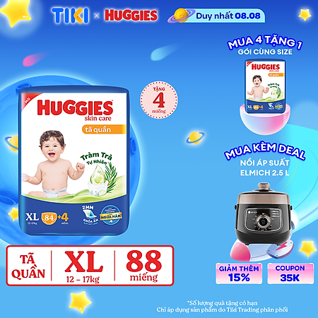 Tã/bỉm quần HUGGIES SKINCARE MEGA JUMBO size XL 84+4 miếng