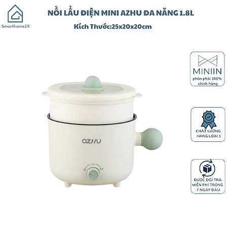 Nồi Lẩu Điện Mini Azhu 1.8L Đa Năng – 2 Nấc Nhiệt, Kèm Giá Hấp, Công Suất 600W - HÀNG CHÍNH HÃNG MINIIN