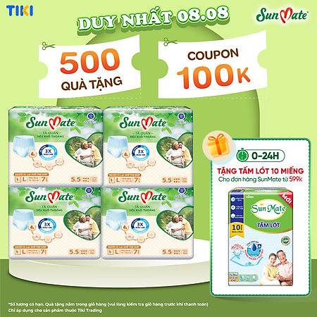 Combo 4 Gói Tã Quần Người Lớn SunMate Siêu Khô Thoáng size M8, L7