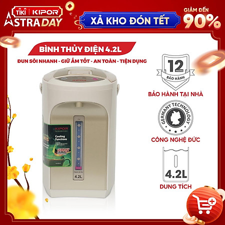 Bình thuỷ điện KIPOR KP-EP642 - 4,2L - Ruột bình inox 304 -  Đun sôi nhanh, có tay cầm, chế độ tự bật, tự ngắt, 3 chế độ lấy nước - Hàng chính hãng