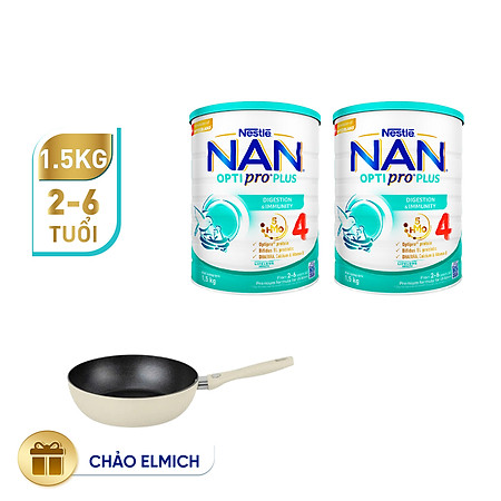 Bộ 2 lon Sữa bột NAN OPTIPRO PLUS 4 Nestle Bé 2-6 tuổi 1500g/lon Giúp tiêu hóa tốt