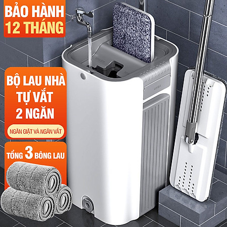 Bộ cây lau nhà Kitimop-C6 Plus có thùng lau nhà tự vắt thông minh, chổi lau nhà 360 độ lau sàn làm sạch, 3 bông lau