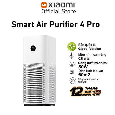 Máy lọc không khí Xiaomi Smart Air Purifier 4 Pro Tạo ion Diện tích lọc lớn 60m2 Bản Quốc Tế - Hàng chính hãng