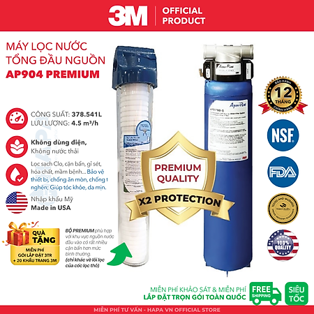 Máy Lọc Nước Đầu Nguồn 3M AP904 PREMIUM Lọc Tổng Sinh Hoạt Gia Đình, Căn Hộ, Chung Cư, Nhà Phố, Biệt Thự - Hàng Chính Hãng 3M Mỹ