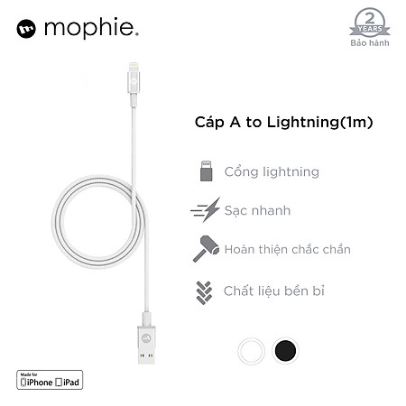 Dây Cáp Sạc Mophie Chuẩn MFi Cho iPhone 1m - Hàng Chính Hãng