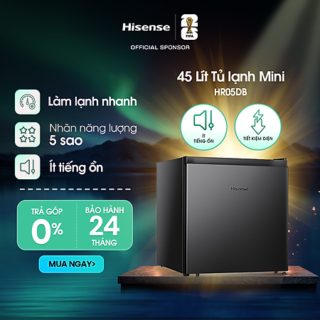 Tủ lạnh Mini Bar Hisense 45 Lít HR05DB tiết kiệm điện, thiết kế gọn nhẹ, bảo hành 24 tháng - HÀNG CHÍNH HÃNG