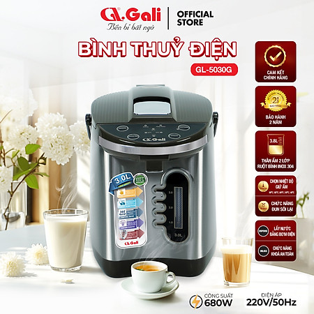 Bình Thuỷ Điện Gali GL-5030G Dung tích 3L nhỏ gọn, Thân bằng nhựa nguyên sinh cao cấp, lòng trong bằng Inox 304 dày chất lượng. Hàng chính hãng chất lượng cao bảo hành 24 tháng.