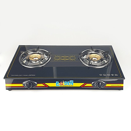 Bếp ga đôi Raiden đầu đốt đồng, mặt kính cường lực, hệ thống đánh lửa magneto-hàng chính hãng