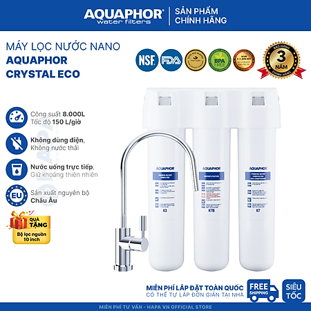 Máy Lọc Nước AQUAPHOR CRYSTAL ECO Uống Trực Tiếp Từ Vòi, Công Nghệ NANO Không Điện - Hàng Chính Hãng