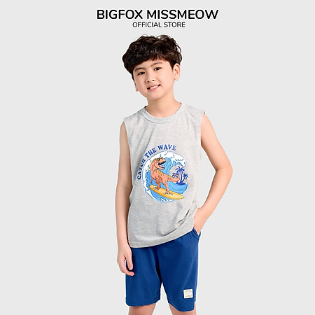 Đồ Bộ Bé Trai BIGFOX - MISS MEOW, Bộ Ba Lỗ Cho Bé Mùa Hè Chất Cotton Mềm Mịn In Khủng Long 3,4,5,6,7,8,9,10,11 Tuổi