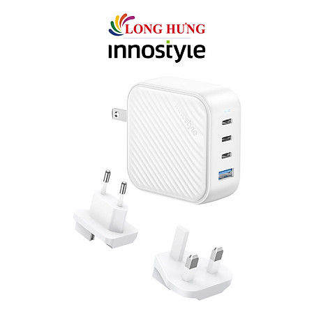 Cốc sạc Innostyle GaN SuperCube with Switch Convertible Plug UK+EU 1USB 3Type-C 100W IC100GWHT - Hàng chính hãng